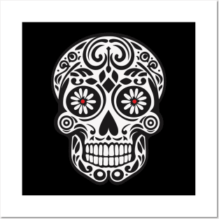 Mexican Skull with Flower Red Eyes Posters and Art